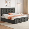 Bed Frame with 4 Storage Drawers and Linen Upholstered Headboard, Wooden Slats Support, Button Tufted Design, No Box Spring Needed - 3 of 4