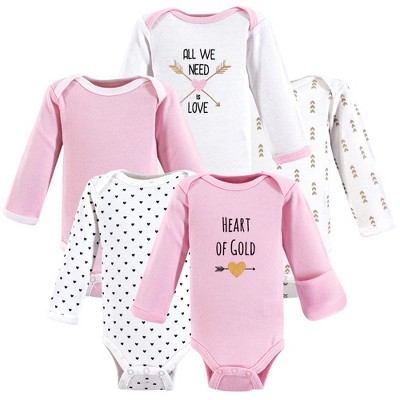 Hudson Baby Infant Girl Cotton Preemie Long-Sleeve Bodysuits 5pk, Heart, Preemie