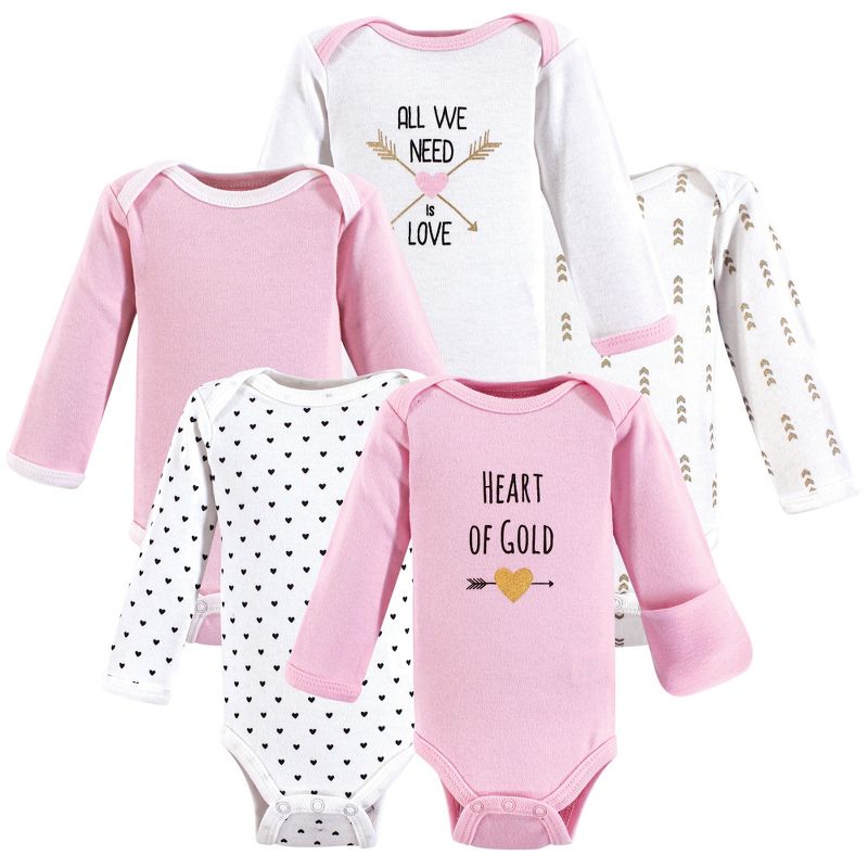 Hudson Baby Infant Girl Cotton Preemie Long-Sleeve Bodysuits 5pk, Heart, Preemie, 1 of 3