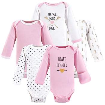 Hudson Baby Infant Girl Cotton Preemie Long-Sleeve Bodysuits 5pk, Heart, Preemie