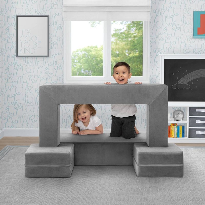 Delta Children Kids&#39; and Toddlers Convertible Sofa and Play Set - Modular Foam Couch and Flip Out Lounger with 2 Ottomans - Gray - 3ct, 5 of 15