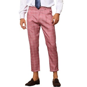 Lars Amadeus Men's Plaid Cropped Ankle Length Business Trousers - 1 of 4