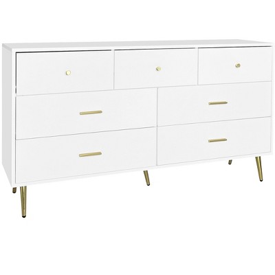 NicBex 7 Drawer Dresser for Bedroom,Modern Style Drawers with Golden Handle,Dressers for Kids Room,Living Room,Entry and Hallway,White