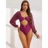 INSPIRE CHIC Women's Cut Out Ring Plunge Neck Shirred Long Sleeves Mesh Tummy Control Monokini Swimsuit 2 Sets - 4 of 4