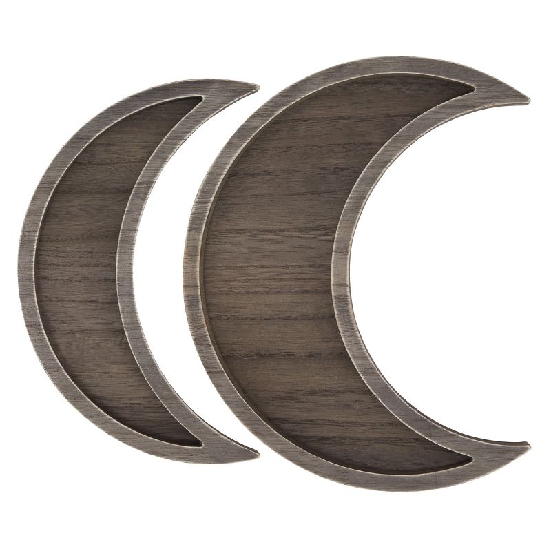 2 Piece Wooden Crescent Moon Tray for Crystals and Essential Oils, Rustic Style Home Decor for Nursery (Brown), 3 of 7