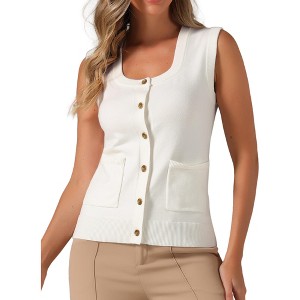 Allegra K Women's Sleeveless Button Down Casual Summer Ribbed Waistcoat Sweater Vest - 1 of 4