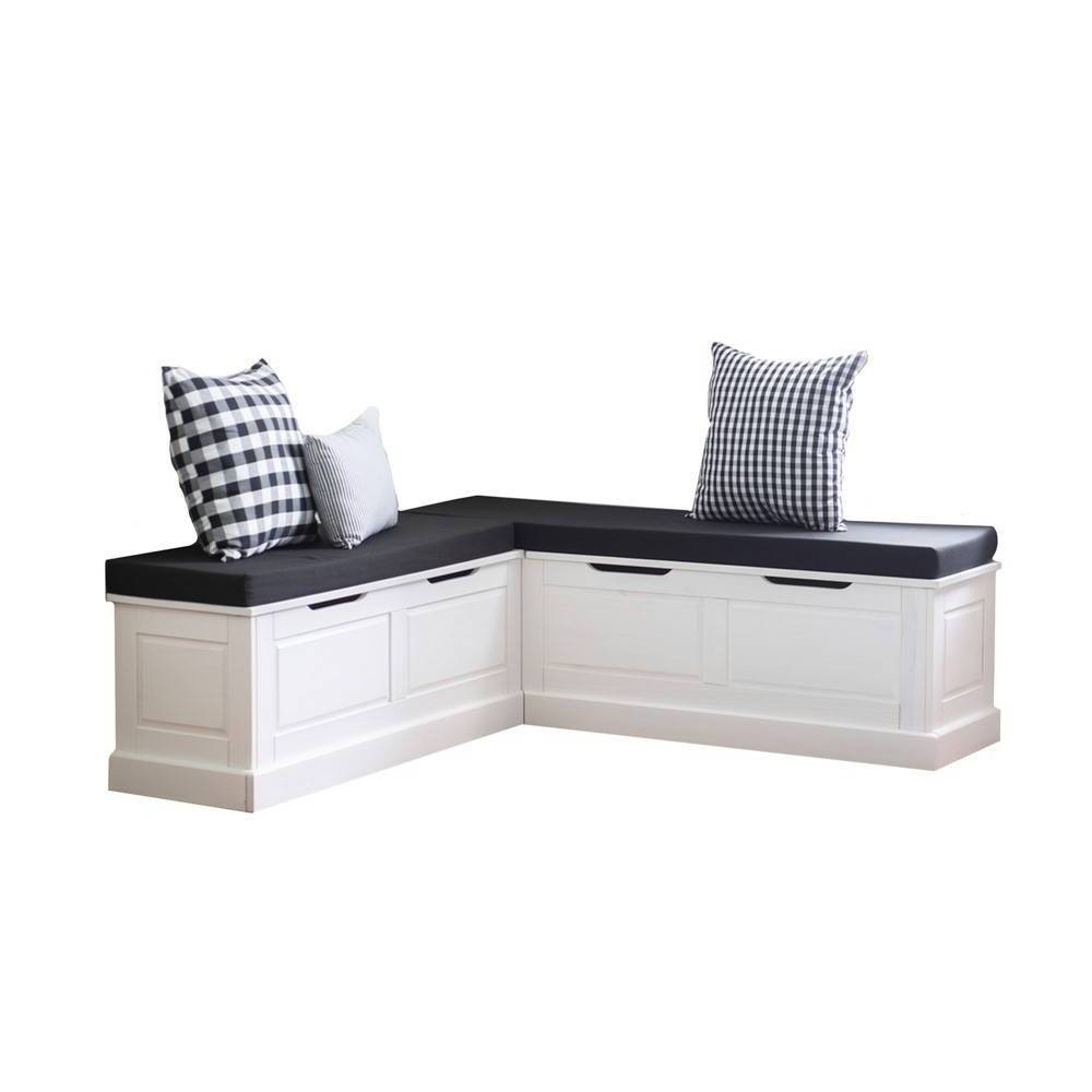 Tobin Traditional Solid Wood Backless Storage Corner Nook Breakfast Bench Cushion White/Black - Linon: Upholstered, Hinged Lid, Foam Padding