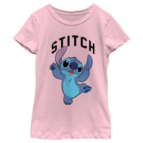 Girl's Lilo & Stitch Jumping Stitch T-shirt - Light Pink - Large : Target