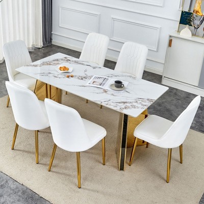Nicbex Dining Table For 6 Set Dining Room Table Set Cold Jade Patterned ...