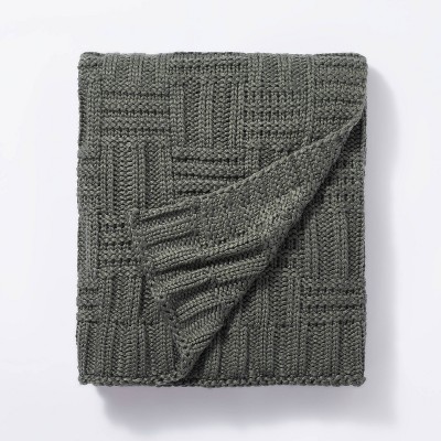 Basket Weave Knit Throw Blanket Green - Threshold™ designed with Studio McGee