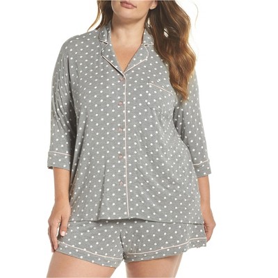 P.J. Salvage Womens 2Pc Polka Dot Set Pajama Shorts, grywht, Plus Size, 1X