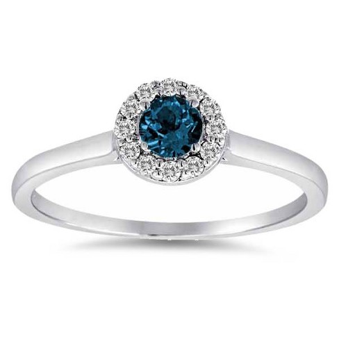 Pompeii3 1/2ct Blue Halo Diamond Engagement Ring With Plain Band 14k ...