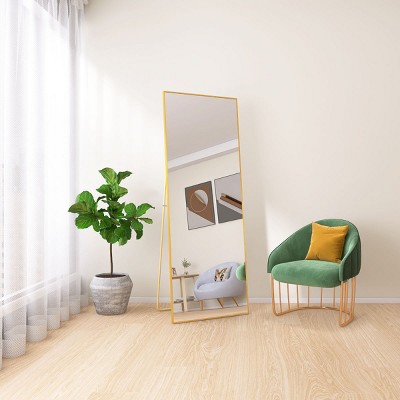 Owen 64" x 24" Oversized Rectangle Round Corner Full length Floor Mirror for Hanging or Standing with Aluminum Frame-The Pop Home