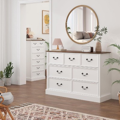 7 Drawers Dresser for Bedroom,47.20" Chest of Drawers Dresser Organizer with Large Storage Space,Wood Dresser Chest Storage Cabinet