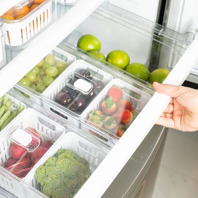 OU Fridge Organizer Bin with Drain Baskets & Vented Lid, 2.3qt Clear Stackable Refrigerator Storage Bin, Produce Kitchen Storage Container, BPA Free — фото 6