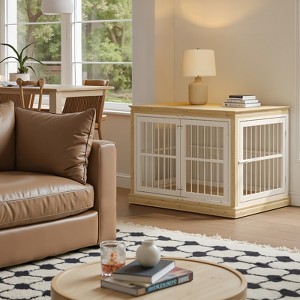 42in Large Dog Crate Furniture – Solid Wood Indoor Dog Kennel With 4 Silent Escape-proof Doors, End Table Style Decorative Crate - 1 of 4
