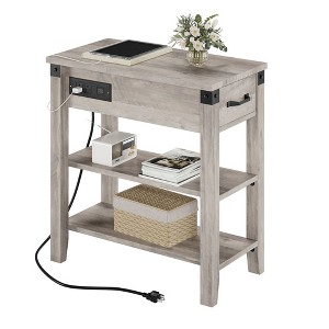 Whizmax End Table with USB Ports and Outlets, Flip Top Side Table Narrow Bedside Table with Drawer and Storage Shelves for Living Room, Rustic Grey - 1 of 1