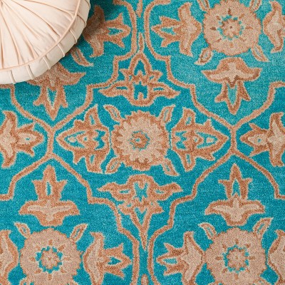 Turquoise and Beige Hand-Tufted Wool Area Rug, 3' x 5'