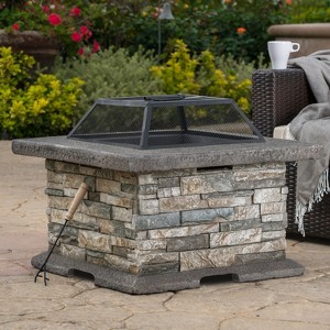 KTMBDW Multifunctional Fire Pit Table 29in Square Firepit Stove Backyard Patio Garden Fireplace for Camping, Outdoor Heating, Bonfire and Picnic - 1 of 4