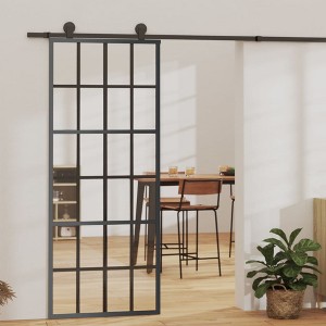 VidaXL Sliding Door ESG Glass and Aluminum 29.9"x80.7" Black - 1 of 4