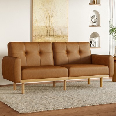 Dyonery Futon Sofa Bed, Convertible Extra Large Size Sleeper Sofa with Adjustable Backrest, Mid Century Modern Loveseat Couch
