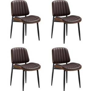 Gikpal Dining Chairs , Mid Century Modern Dining Room Kitchen Chairs, Upholstered PU Leather Vertical Stripe Chair with Walnut Bentwood and Metal Legs - 1 of 4