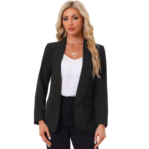 Allegra K Women s Work Office Stretch Shawl Lapel Collar Long Sleeve Blazer Black X small Target