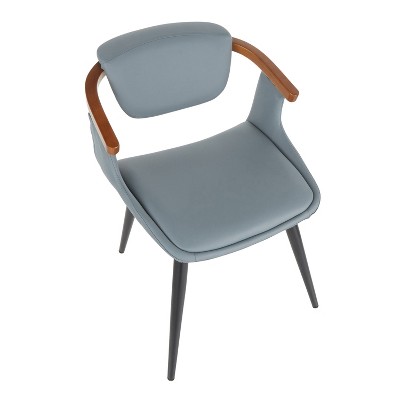 Gray Faux Leather and Bamboo Mid-Century Modern Accent Chair