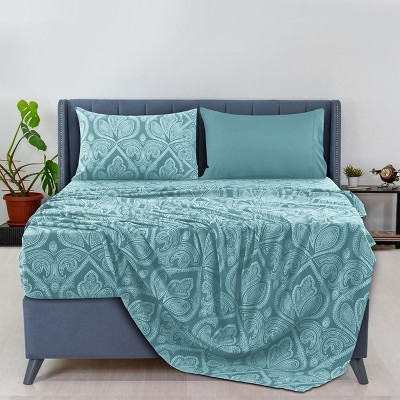 6 Piece Sheet Sets Paisley Printed Sheets Set Ultra Soft Deep Pocket Microfiber Bed Sheets - Lux Decor Collection