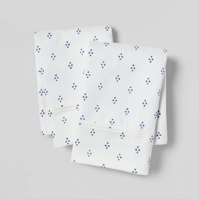 Standard 400 Thread Count Dot Print Performance Pillowcase Set White/Blue Dot - Threshold™