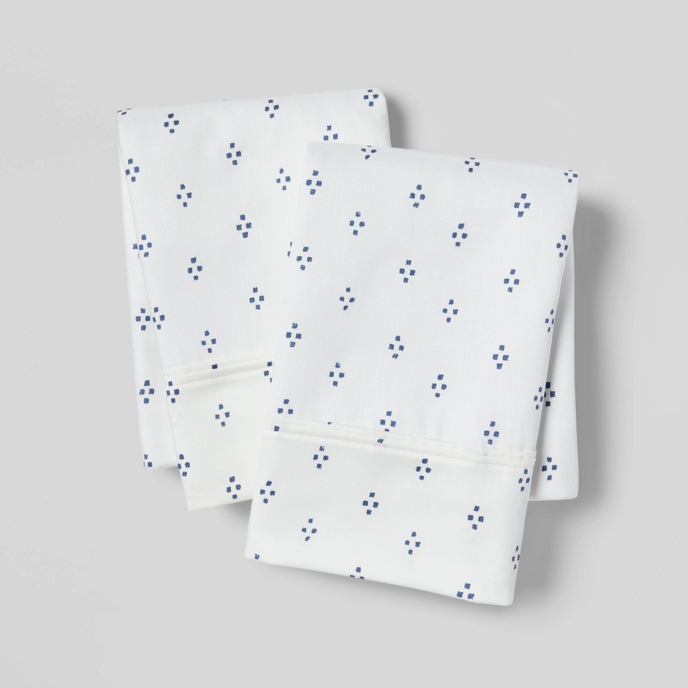 Standard 400 Thread Count Dot Print Performance Pillowcase Set White/Blue Dot - Threshold™