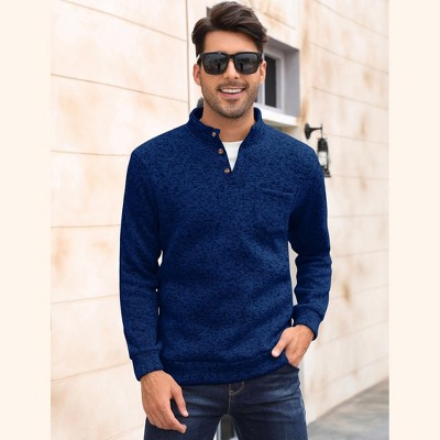 Men's Casual Henley Pullover Sweater Slim Fit Knitted Thermal Fleece Polo Sweatshirt