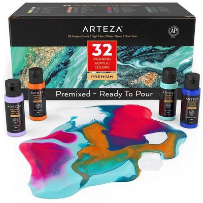 Arteza Acrylic Pouring Paint Art Supply Kit, 2 oz Bottles Set - 32 Pack