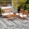 Tangkula 4-Piece Acacia Wood Patio Conversation Set Outdoor Furniture Set w/ 2 Armchairs - 3 of 4