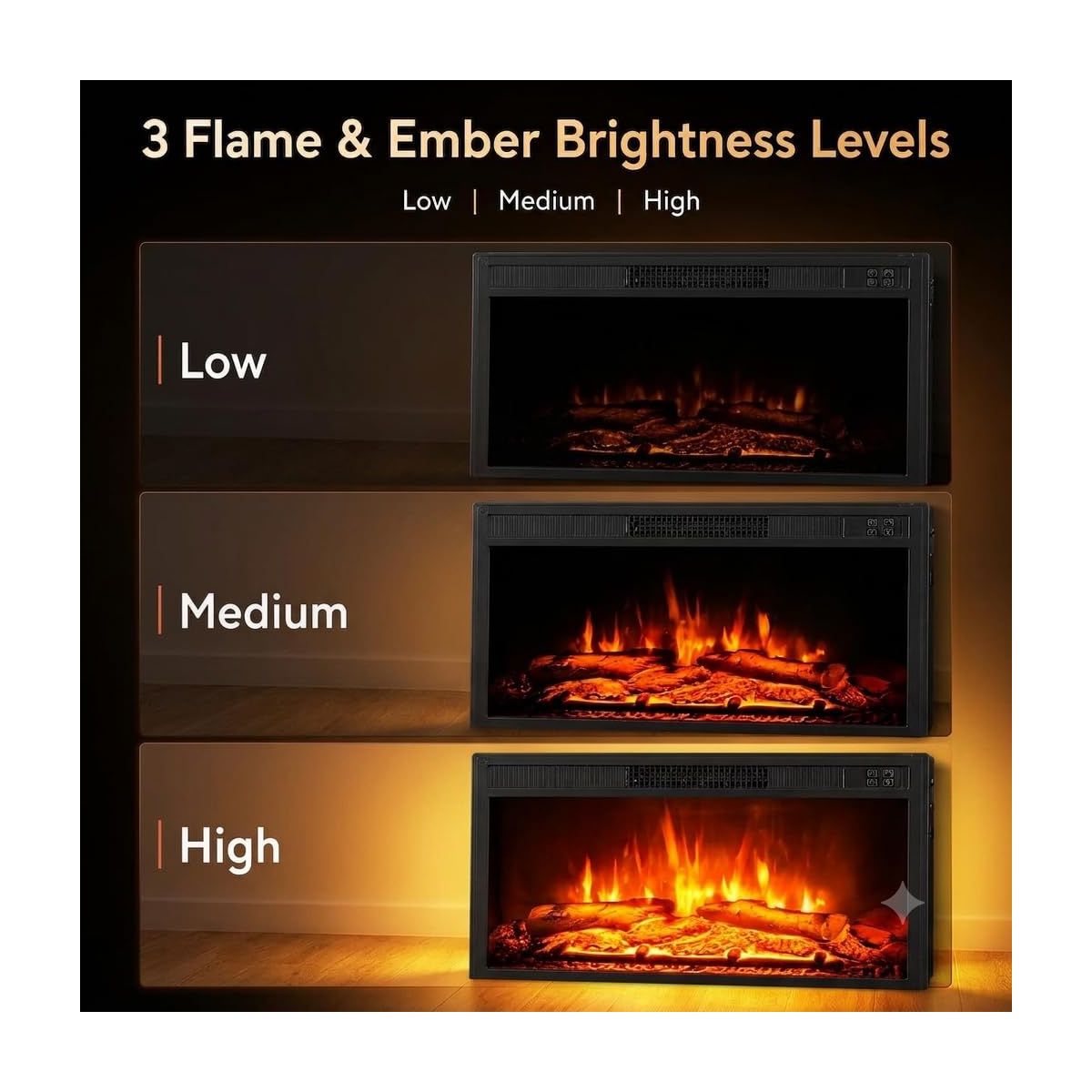 23" Recessed Electric Fireplace, 1500 W Built-In Heater box Heater for Indoor Wall Installation, Remote Control 3 Flame, 0.5-9 H Timer - thumbnail 4