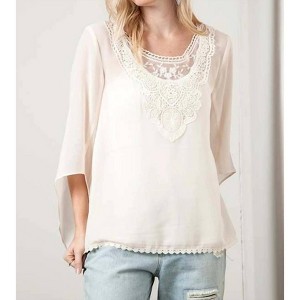 Women's Lace Patch Scoopneck Blouse - KORI - 1 of 2