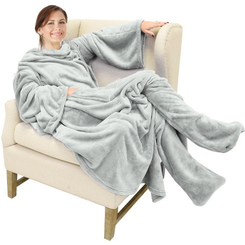 Wearable Blanket with Sleeves Soft Fleece Snuggy Robe Wrap Sofa Couch TV  Adult