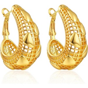 14K Gold Plated Chunky Dangle Hoop Earrings for Women | Medium Thick Huggie Statement Jewelry - 1 of 4