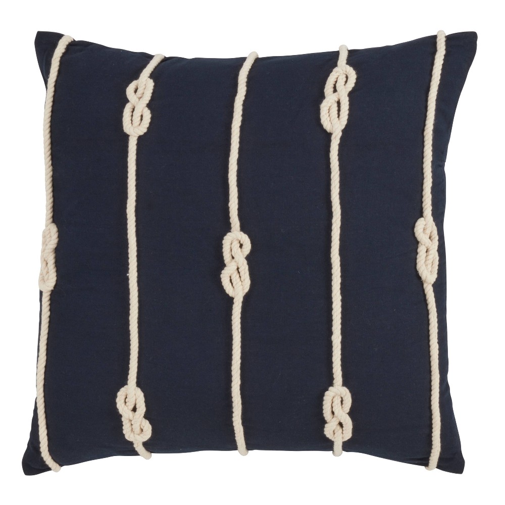 Photos - Pillow 20"x20" Oversize Down Filled Knotted Rope Square Throw  Navy - Saro