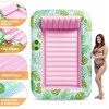 Joyfy 4 in 1 Inflatable Sunbathing Pool Floatie Bed with Pillow, 85" x 57" Pool Floats Lounger Adult, Tropical Leaves Float Pool, Cyan Pink - 3 of 4