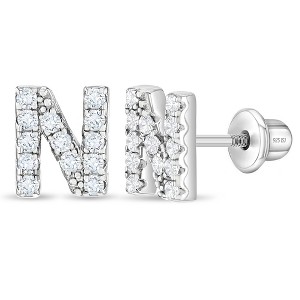 Girl's Cubic Zirconia Letter Initial Screw Back Sterling Silver Earrings - In Season Jewelry - 1 of 4