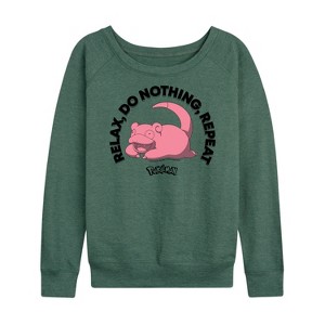 Women's - Pokémon - Relax, Do Nothing Lightweight French Terry Wide Neck Long Sleeve Shirt - 1 of 4