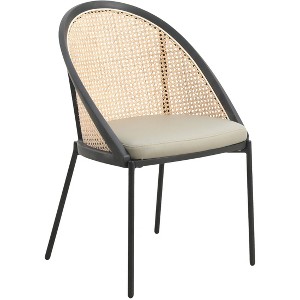 LeisureMod Urbane Dining Chair vynil Upholstery, Wicker-back and Stainless Steel Legs, Set of 4 - 1 of 4