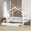 NicBex Twin Size Bunk Bed Classic House Shape Loft Bed Draggable Design Pine Bed Frame with Wheels and Guardrails, No Box Spring Required - 2 of 4