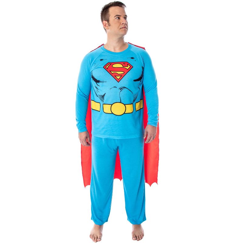 DC Comics Men's Superman Costume Raglan Shirt And Pants Pajama Set with Cape Classic Superman, 2 of 6