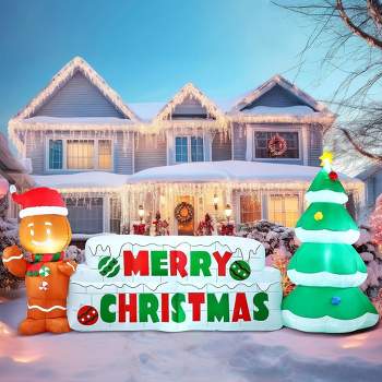 Syncfun 10 FT Christmas Inflatable Gingerbread Man & Christmas Tree, Holiday Inflatable Outdoor Decoration with Build-in LEDs