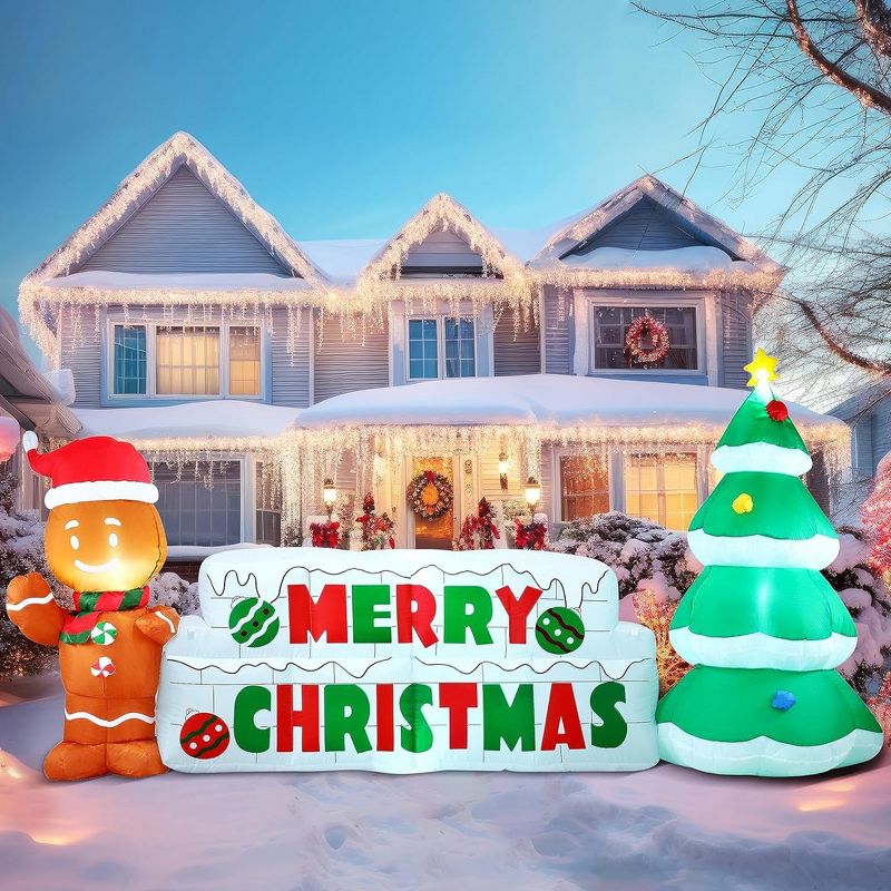 Syncfun 10 FT Christmas Inflatable Gingerbread Man & Christmas Tree, Holiday Inflatable Outdoor Decoration with Build-in LEDs, 1 of 2