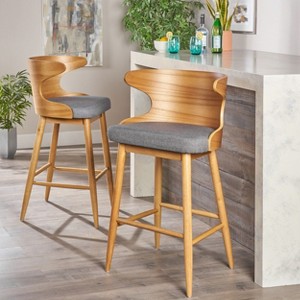Sapphtopaz Wing Back Bar Stools Set of 2 Upholstered Dining Chair with Wood Legs and Back, Counter Height Bar Stools for Kitchen, Living Room - 1 of 4