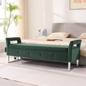 KWPZQEB 67.91" Storage Ottoman, Velvet Footstool w/ Armrests & Metal Legs, Rectangular End of Bed Stool, Storage Soft Bench for Bedroom, Entryway - 1 of 4