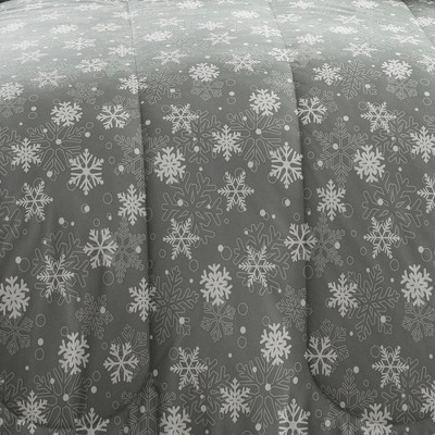 Twin Gray Snowflakes Reversible Polyester Comforter Set